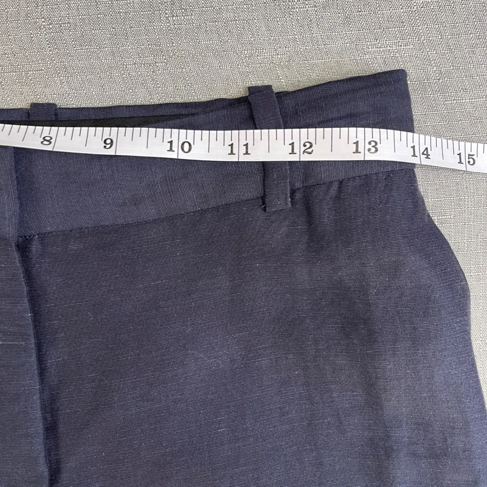 Babaton Agency Linen Cropped High Rise Straight Leg Pant Womens 2 Navy Blue $148